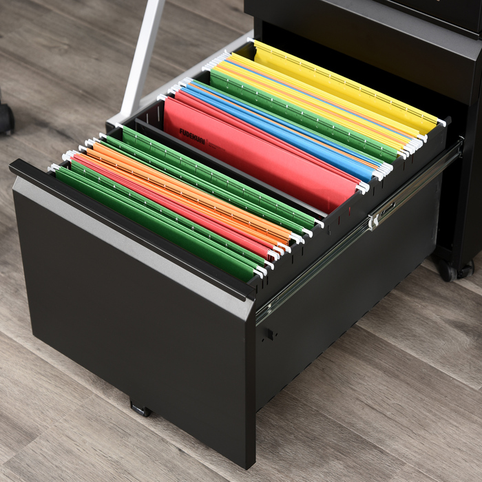 Vinsetto Rolling File Cabinet with 3 Drawers and Wheels, Concave Handle, Steel, Black for Office & Home Office