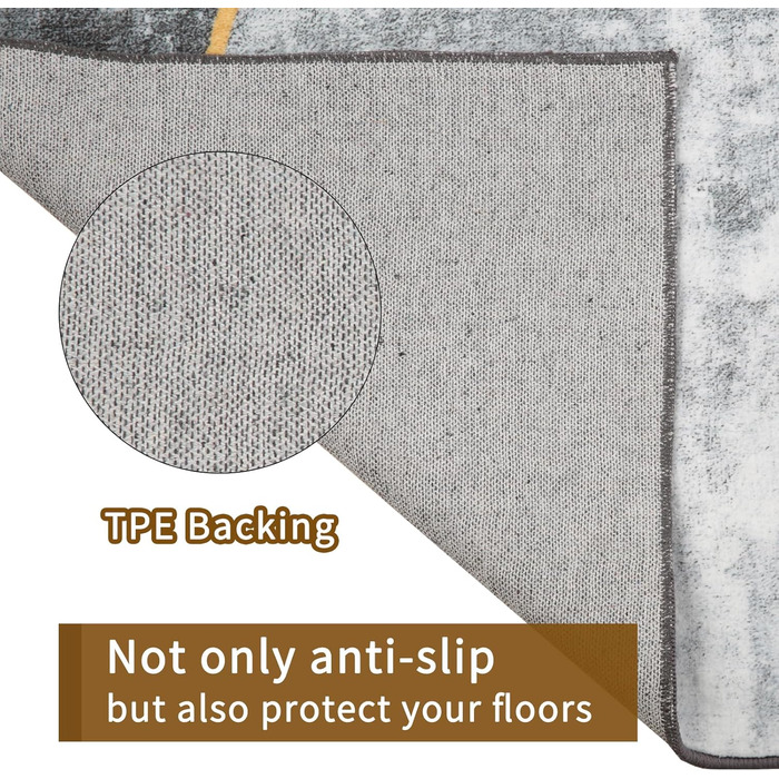 Килимок для вітальні Sour Lemon, великий 160x230 см, машинного прання, бохо-стиль, вінтажний, з антиковзаючою основою, блакитний геометричний дизайн