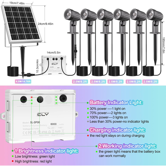 CLY Solar Lights for Outdoors, Solar Spotlights RGB Garden Lights with Remote Control IP66 Waterproof 10 Colors 30 Dynamic Modes Timer Garden Lighting for Gardens Path Christmas Decoration 6 Pack