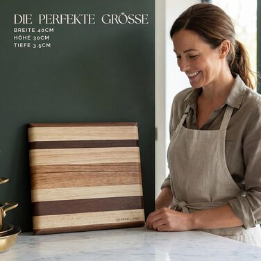 Bamboo Cutting Board Deer & Oak 60x40x3.2 cm, Double-Sided with Juice Grooves and Side Handles, Pre-oiled Serving and Carving Board (Striped Board)