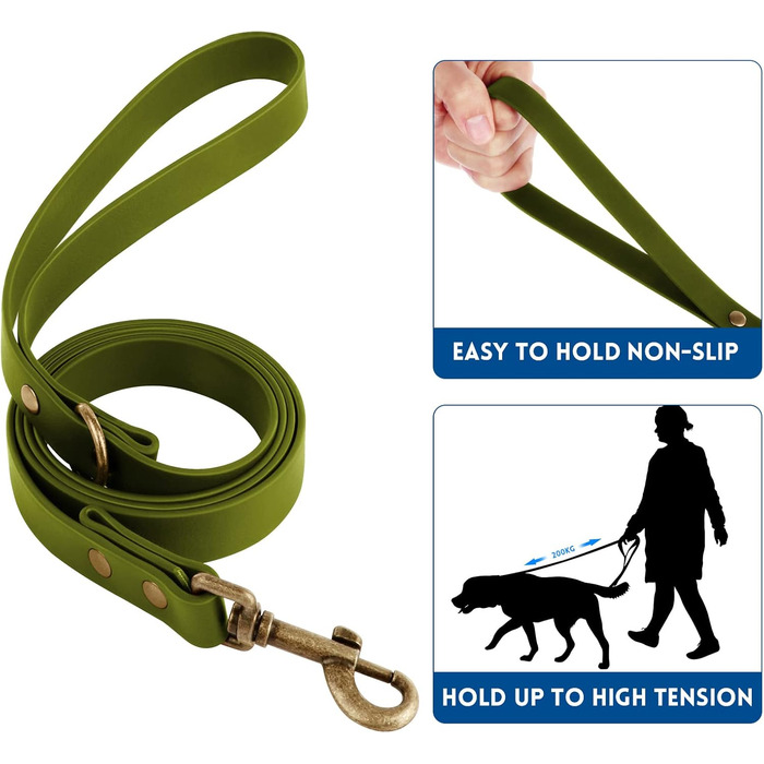 Набір повідка та нашийника для собак Wisedog: регульований, міцний, для собак маленьких, середніх та великих порід. У комплекті тримач для відходів (M, оливковий). Розмір: M (нашийник: 30-45 см; поводок: 1,5 м), колір: зелений