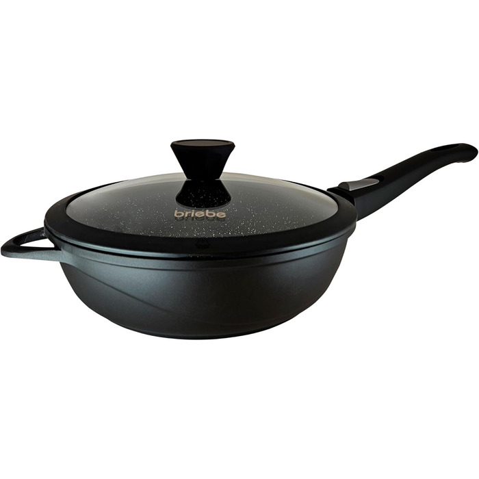 Набір посуду Induktion BRIEBЕ 12-ти частинний: 4 казани з алюмінію, 2 сковорідки з антипригарним покриттям ILAG GRANITEC (без PFOA), кришки зі скла, рукавички з силікону. Підходить для індукційних, газових плит та духовки.