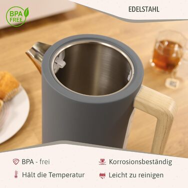 Тостер Briebe Nordic Set з водоваркою 1.7л, 2 відділення, 6 режимів підсмажування, сірий, BPA-free