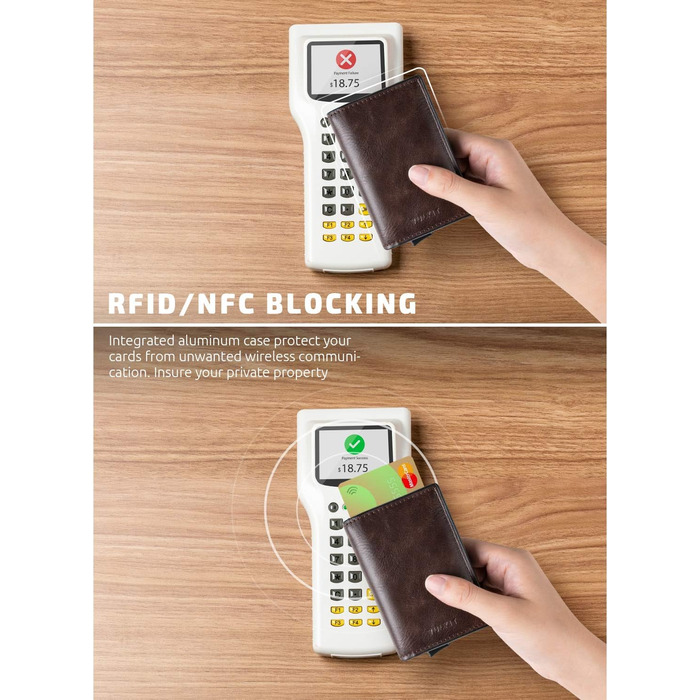 Шкіряний картхолдер VULKIT для чоловіків з RFID захистом, гаманець для карт та готівки (Crazy Horse Espresso)