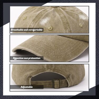 3 бейсболки для чоловіків та жінок, регульовані, бавовна, бейсболка, вінтаж, унісекс, сонцезахисний капелюх, спортивна кепка для активного відпочинку, подорожей (55-60, чорний, світло-сірий, хакі)