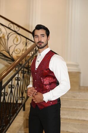 Жаккардова жилетка для чоловіків Allthemen: елегантна ансамблева жилетка для весілля та свят, червона (L)