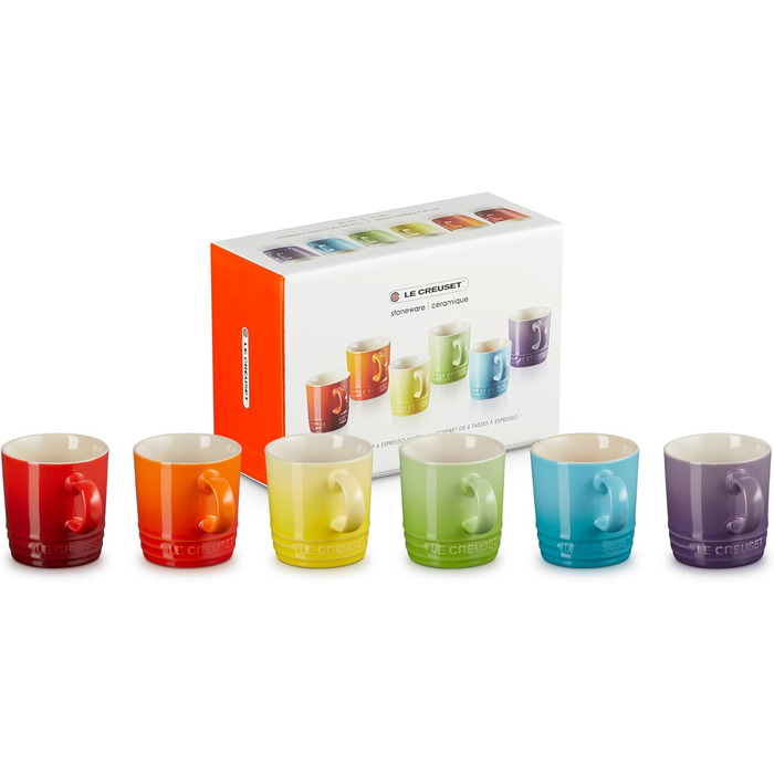 Le Creuset 6-Piece Stoneware Espresso Cups, 100 ml, Rainbow, 79114108359030