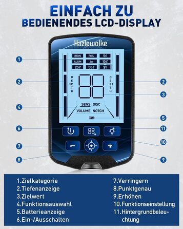 Професійний металошукач Metalldetektor Professional з водонепроникною DD-котушкою 14'' та широким діапазоном сканування, з функцією Pinpoint, глибиною виявлення 33 см, 4 режими, для дорослих, синій