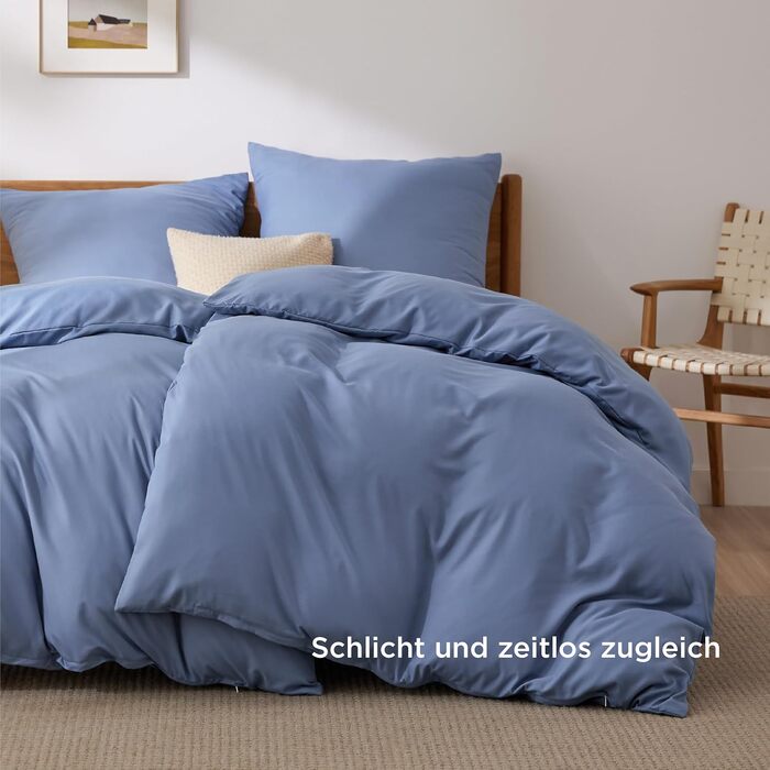BEDSURE Комплект постільної білизни 135x200 4-х частинний, Шieferblau (Шиферно-блакитний) - 2 наволочки 135x200 см + 2 наволочки 80x80 см, Постільна білизна BEDSURE з мікрофібри, Поліестер, з блискавкою, ÖKO-TEX сертифікат
