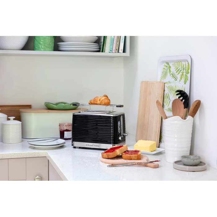Тостер Russell Hobbs Inspire для 2 скибок, чорний, 6 режимів, широкі відділення, підставка для булочок, розморожування та підігрів