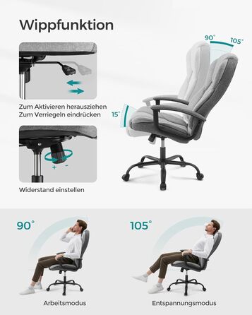 Крісло офісне SONGMICS, крісло для шефа, комп'ютерне крісло, регулювання висоти сидіння, чорне (сіро-чорний)