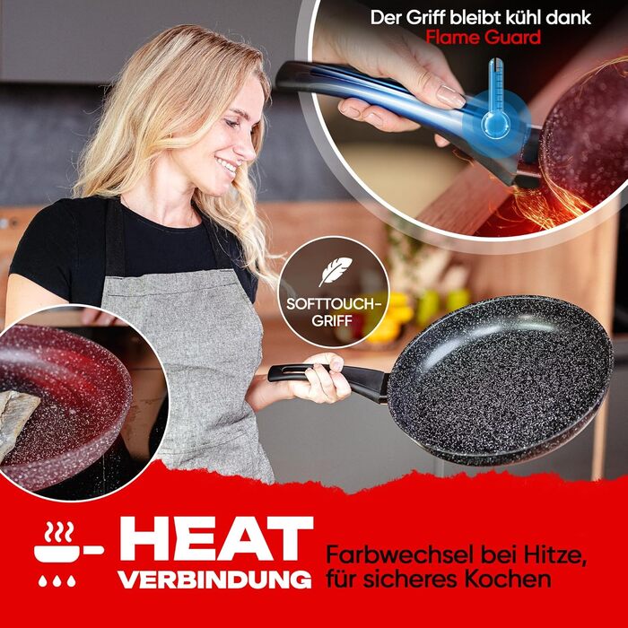 Сковорода HARMONY HUB 28 см з антипригарним покриттям, індукційна з індикатором нагріву, для всіх типів плит, довговічна, без PFOA (Чорна)