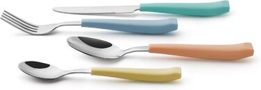 EXZACT 24-Piece Cutlery Set - Stainless Steel with Vividly Colored Plastic Handles - Comfortable to Hold - 6 x Forks, 6 x Knives, 6 x Dinner Spoons, 6 x Teaspoons (Mixed Color x 24)