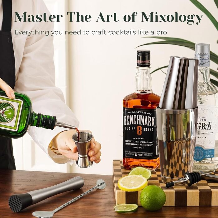 Набір для коктейлів преміум класу Boston Shaker, 16 предметів: шейкер, мадлер, відкривачка для пляшок, аксесуари для бару (чоловікам та жінкам)