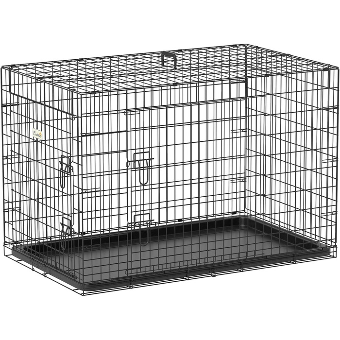 Клітка для собак PawHut з замком, подушкою та столиком, 80x56x63 см (чорний)