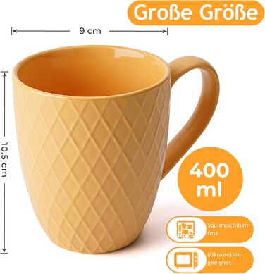 MIAMI – 6 x 400 ml – Coffee Cup Set/Mug – Modern Matte Ceramic Cup – Large Coffee Cup – Palmanova Collection (Magma)