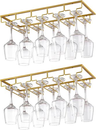 Тримач для келихів YunNasi (2 шт.) - 5 рядів, металевий, для підвішування під шафу, золотий