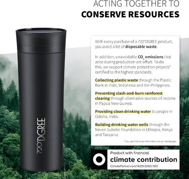 Термокружка 720°DGREE Premium 'PleasureToGo' 450мл, без BPA, не протікає, з нержавіючої сталі, з кришкою, для кави, з ізоляцією, чорна (Onyx Black)