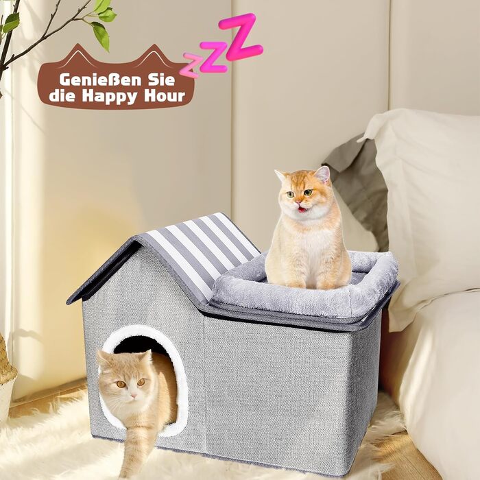 Cat House, Outdoor Cat Cave, Warm Dog Cave, Detachable Dog House with Washable Cushion and Platform, Outdoor Cat House, Cat Cave for Small and Medium Pets