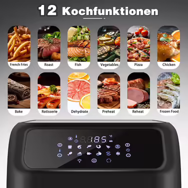 Аерофритюрниця LLIVEKIT 12 л, міні-піч 1800 Вт з LED-дисплеєм, дегідратор, 12-в-1, без масла, чорна
