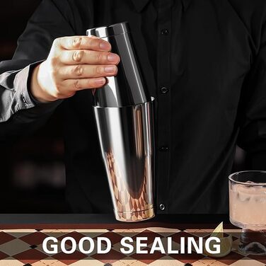 Набір для коктейлів WOTOR Boston: шейкер 18oz та 28oz, сито, подвійний джигер, професійний барний інвентар (срібло)