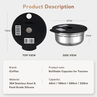 Багаторазова капсула для кавомашини Tassimo, 180 мл, сумісна, екологічна, HAILASRE