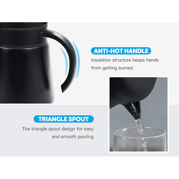 Luvan 0.8L Thermos Flask 304 Stainless Steel Double-Walled Vacuum Insulated Coffee Pot, Coffee Plunger, Juice/Milk/Tea Insulated Pot (Black)