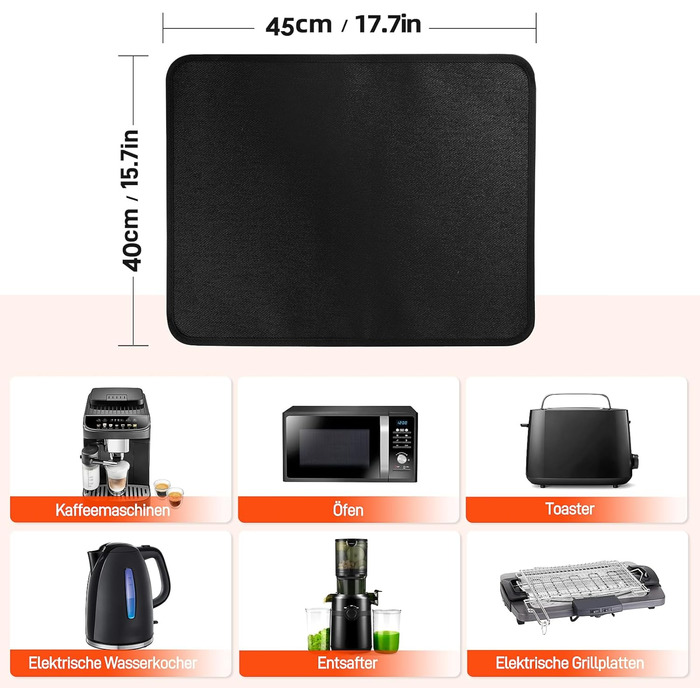 Термостійкі підкладки під фритюрницю 2 шт. 40x45 см, 1 мм - захист від нагріву для стільниці, масло- та водовідштовхувальні, легко миються, чорного кольору