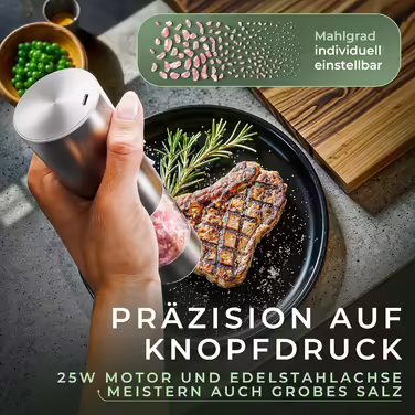 WALDWERK Electric Salt and Pepper Grinder (300 mAh Battery) - Pepper and Salt Mills with Elegant Acacia Holder - Electric Salt and Pepper Grinder - Electric Salt and Pepper Grinder Set