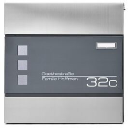 Поштовий ящик Verda з газетницею, нержавіюча сталь, антрацит, 37x37x11 см - дизайнерський вуличний ящик з вікном, ключами та табличкою для імен