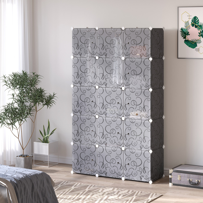 HOMCOM Система полиць DIY з шафою, що складається з 2 великих і 9 маленьких кубів, полиця-куб DIY, полиця для взуття, полиця для зберігання книг та іграшок, чорного кольору, 111 x 47 x 183 см | Aosom