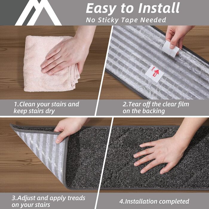 Корикома килимок для сходів COSY HOMEER, 71.1 x 22.9 см, 10 шт., антиковзаюче покриття для дерев'яних сходин, для дітей та собак, 100% поліестер, TPE-підкладка