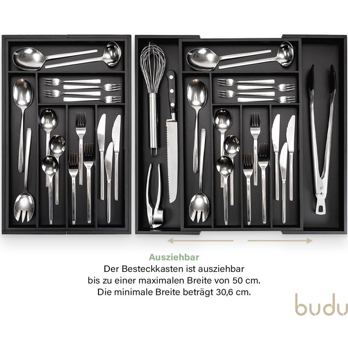 Органайзер для кухонних ящиків з бамбука, 47 см - Чорний - Система зберігання для кухні