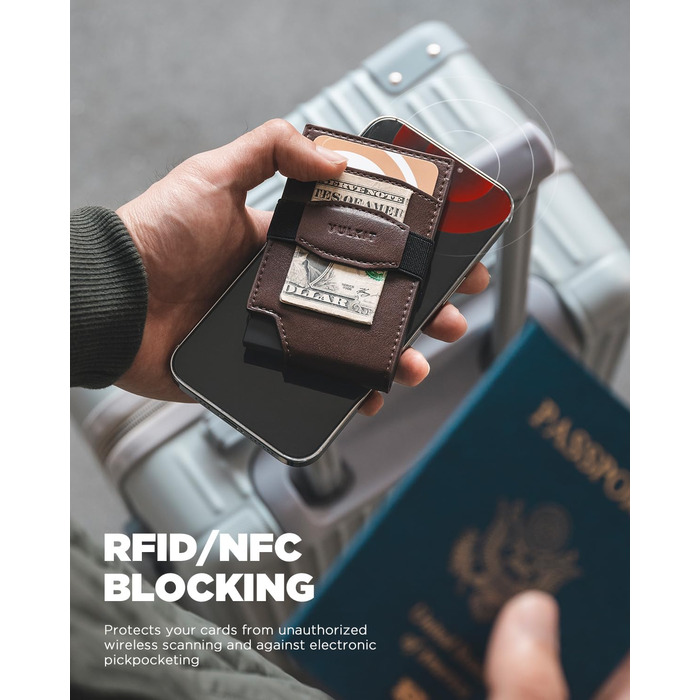 Чоловічий шкіряний картхолдер VULKIT з RFID-захистом та вікном для документів, еспресо