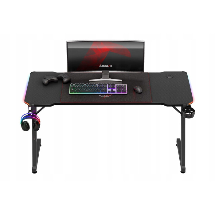 Ігровий стіл Huzaro, чорний, з LED-підсвіткою, 140x60 см, з пультом керування та килимком