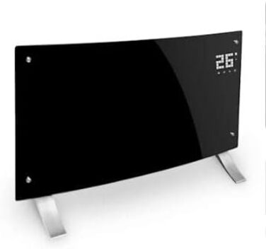 Klarstein Electric Heater, Convector Heater - Freestanding or Wall-Mounted, Energy-Saving Electric Heater, App Control, Quiet Electric Heater, Standalone Electric Radiator with Thermostat, 2000 W Black Bornholm Curved Smart