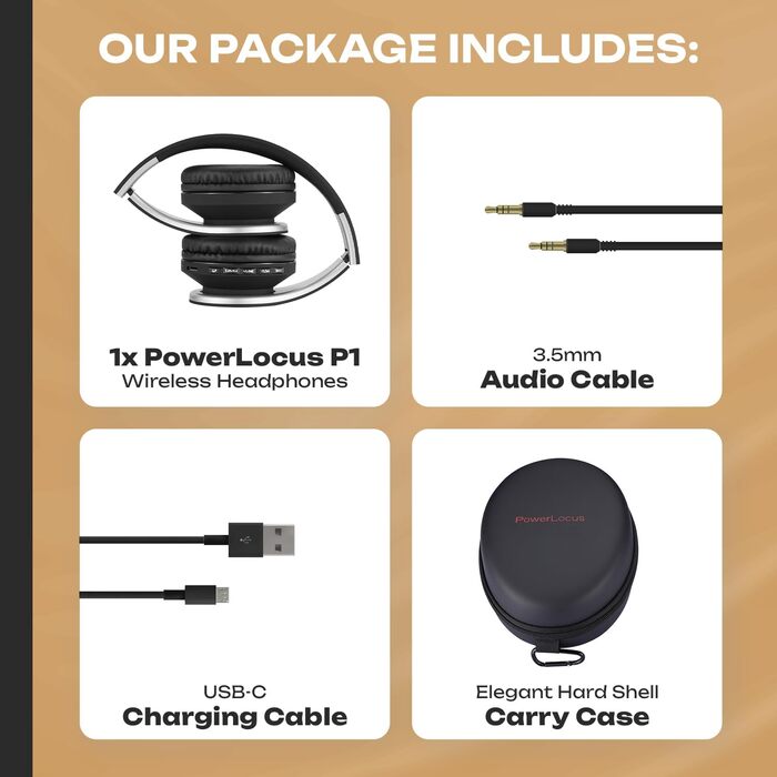 Bluetooth навушники PowerLocus Over Ear бездротові складні навушники On Ear з мікрофоном для iPhone, Android, PC (Чорний/Срібний)