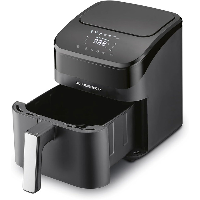 Gourmetmaxx Digital Air Fryer | 4L Air Fryer with Timer & Touchscreen | Fryer with versatile functions & programs | Fry with energy-saving efficiency, virtually without oil | Mini Oven - 1400 W Black 4 Liters