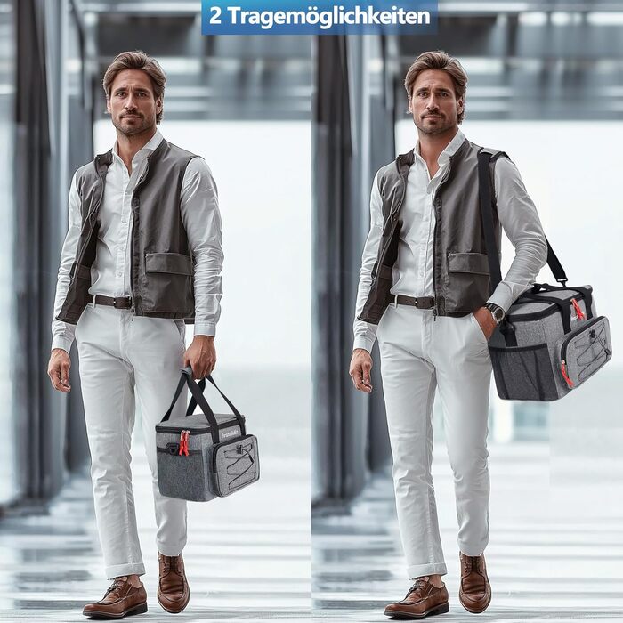 20L Large Collapsible Cooler Bag for On the Go, Insulated Bag Thermal Bag Cooler Bag for Food & Drinks, Portable Cooler Box for Camping Beach BBQ Grilling Picnic Hiking Shopping, Grey