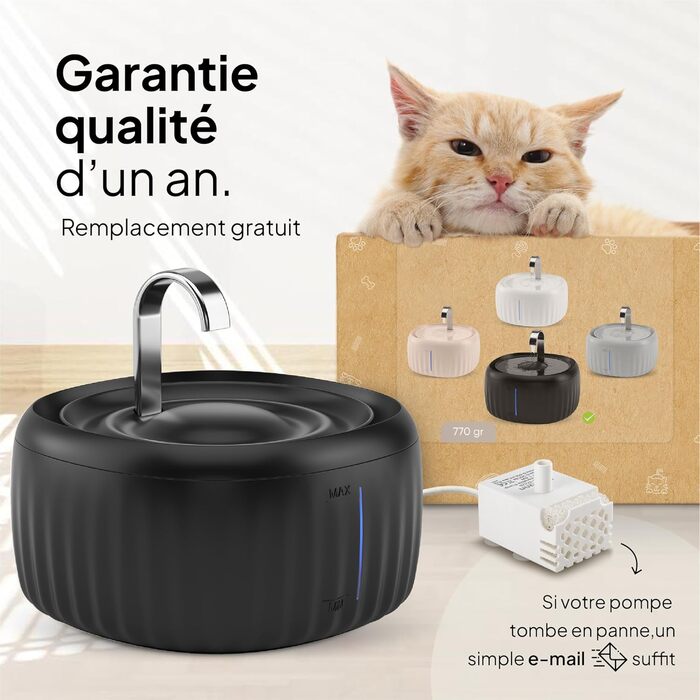 PrettyPaw фонтанчик для котів Aqua Flow Pro – тихий, з LED, фільтром з активованого вугілля, 3L (білий, чорний)