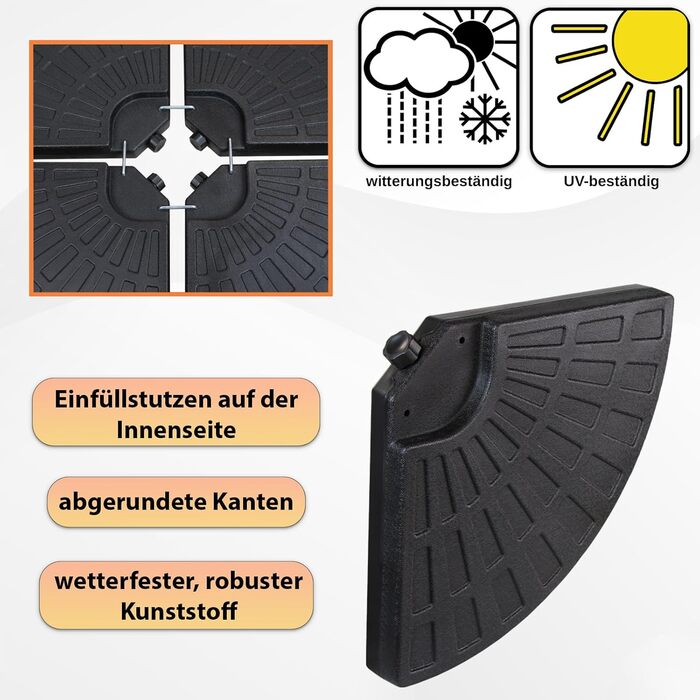 BB Sport parasol base for market umbrella, 4-piece, 52 liters / 85 kg parasol stand - fillable with water or sand