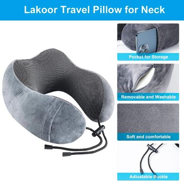 Подушка для шиї у подорожах: Memory Foam, ергономічна, для автомобіля, літака, офісу (сіра)