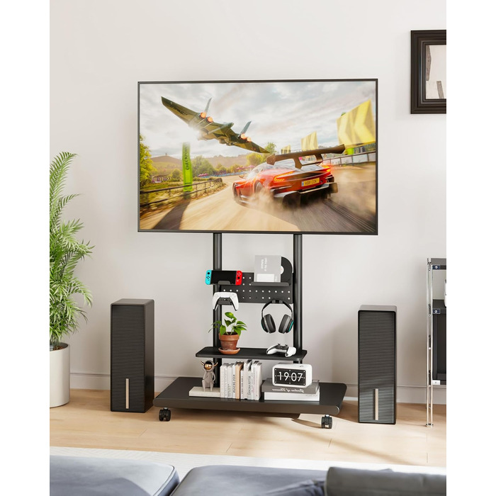 Підставка для телевізора на колесах, 50-90 дюймів, до 70 кг, регульована висота та нахил, з полицями, VESA 600x400 мм