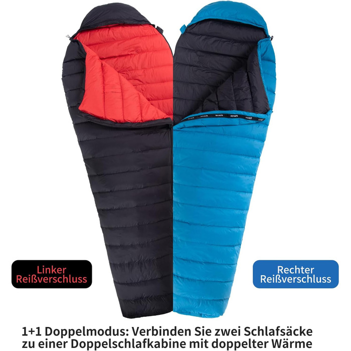 Спальний мішок для дорослих та дітей, зимовий, легкий, для кемпінгу та альпінізму, 650 FP гусячий пух, 500г, чорний, робоча температура -30°C ~ +8°C