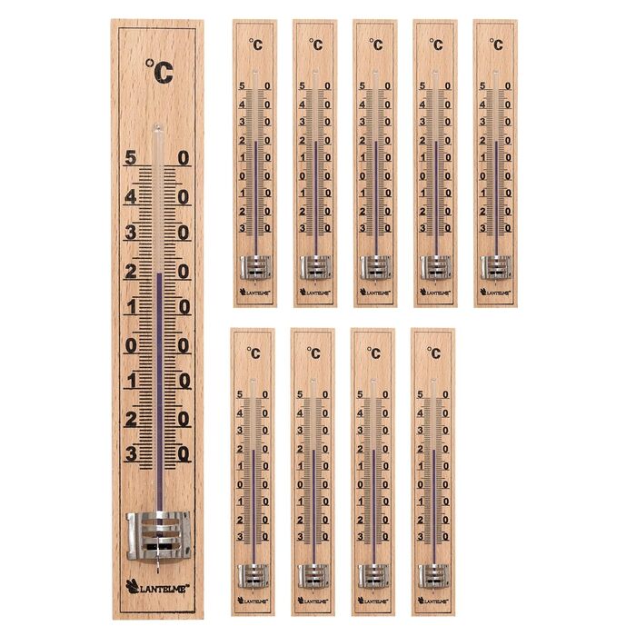 Lantelme 10-Piece Analog Room Thermometer Wood – Classic Thermometer for Indoor and Outdoor Use, Ideal as Kitchen, Bathroom, and Garden Thermometer, Eco-Friendly and Battery-Free