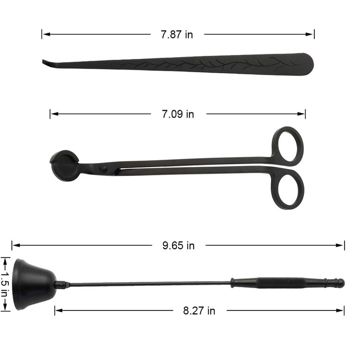 Tidelence Candle Snuffer, Wick Trimmer, Candle Accessory Set, Candle Wick Spoon with Gift Package, 3-in-1 Candle Tool Set, ideal for Scented Candle Lovers (Black)