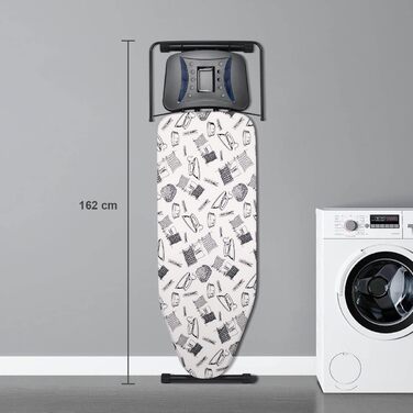 Прасувальна дошка Duwee Extra велика з парогенератором, термостійке покриття, регульована висота, стабільні ніжки, складна, 122 x 43 см (Біла)