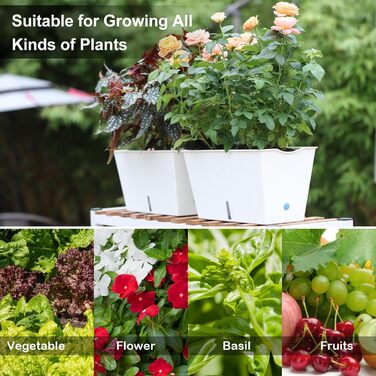 Самополивні прямокутні квіткові горщики Blumenkasten, 6 шт., з дренажними отворами та вентиляційними піддонами, для овочів, квітів, для підвіконня, тераси, балкона, саду, білого кольору