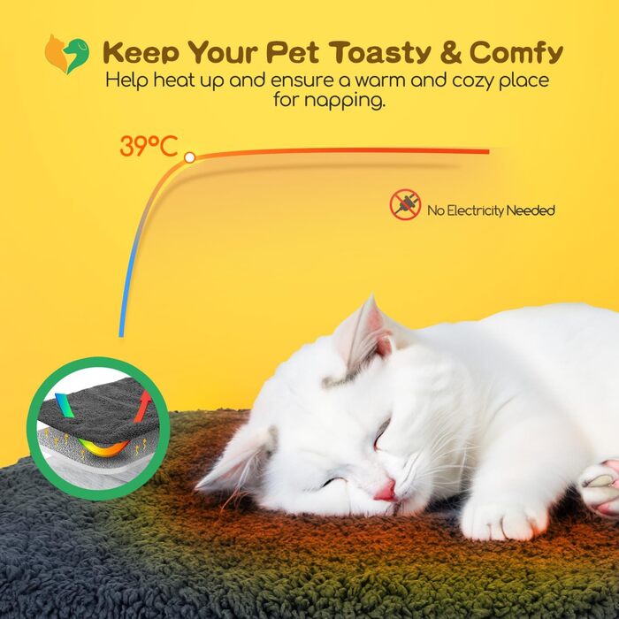 Self-Heating Blanket for Dogs & Cats, Pet Heating Mat Winter, Washable Heating Blanket for Dogs, Self-Warming Dog Mat Fluffy Warm, Thermal Blanket for Dogs Non-Slip, Gray, 115x70cm