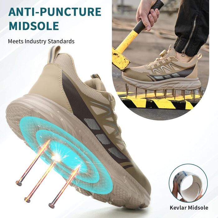 Робочі черевики для чоловіків та жінок. Зручні, дихаючі, з металевим носком. Індустріальні черевики для роботи з пряжками та шнурівками (41 EU, Хакі)